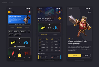 An application for creating and participating in tournaments com app cup design details game home onboarding price tournament ui ux
