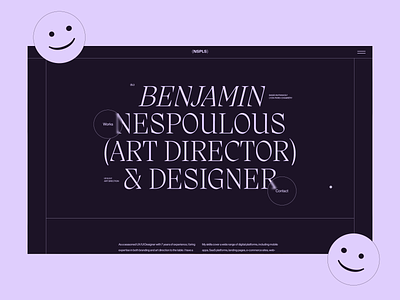 Benjamin Nespoulous - Portfolio animations art direction creative portfolio full screen menu hamburger menu interactions menu pangram pangrampangram portoflio purple smiley typography ui violet webflow