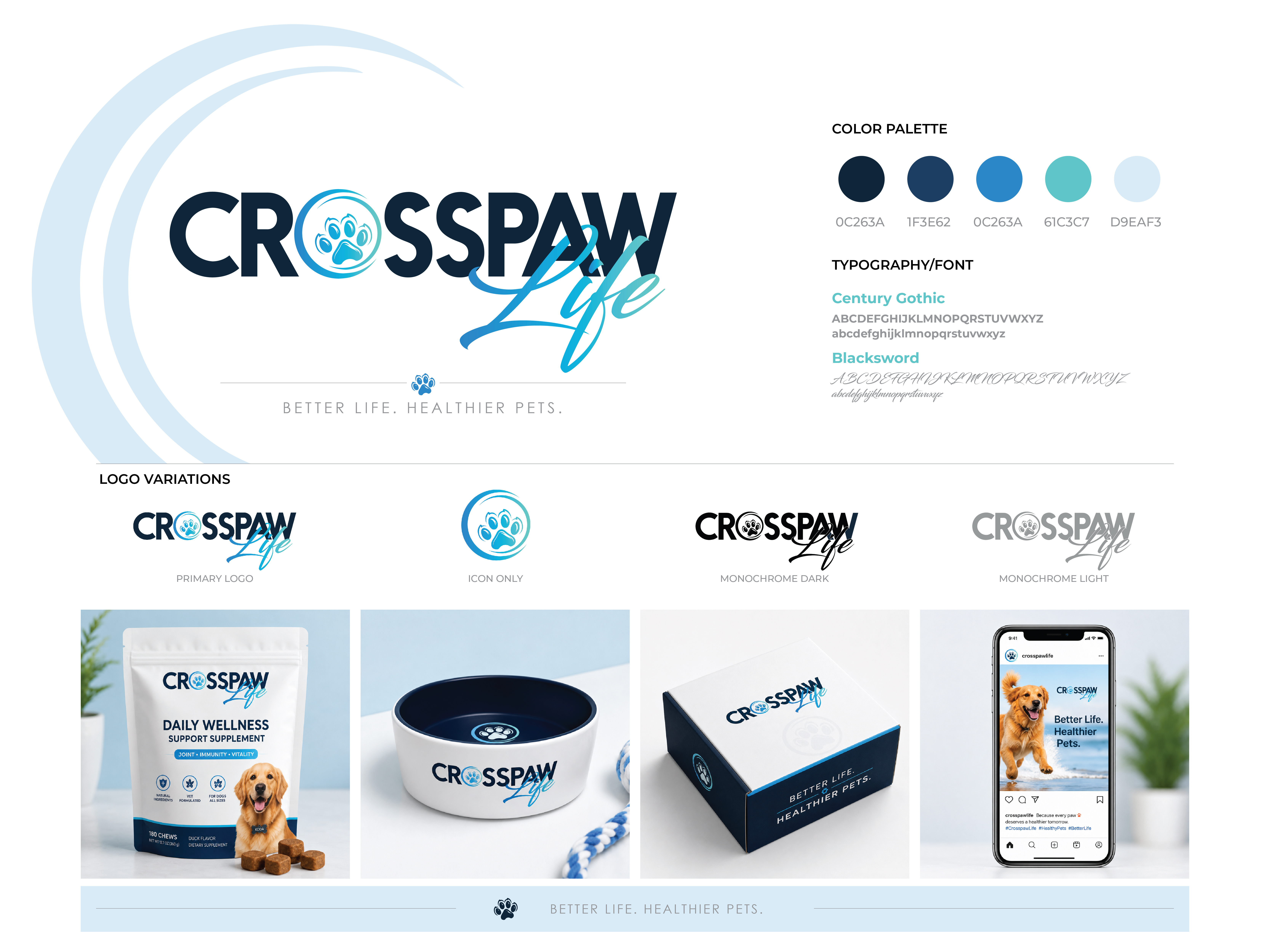 CrossPaw Life — Pet Wellness Brand Identity brand design brand guidelines brand presentation branding creative design graphic design graphic design portfolio logo logo design marketing design minimalist design packaging design pet brand identity social media branding typography visual branding visual identity design wellness brand design