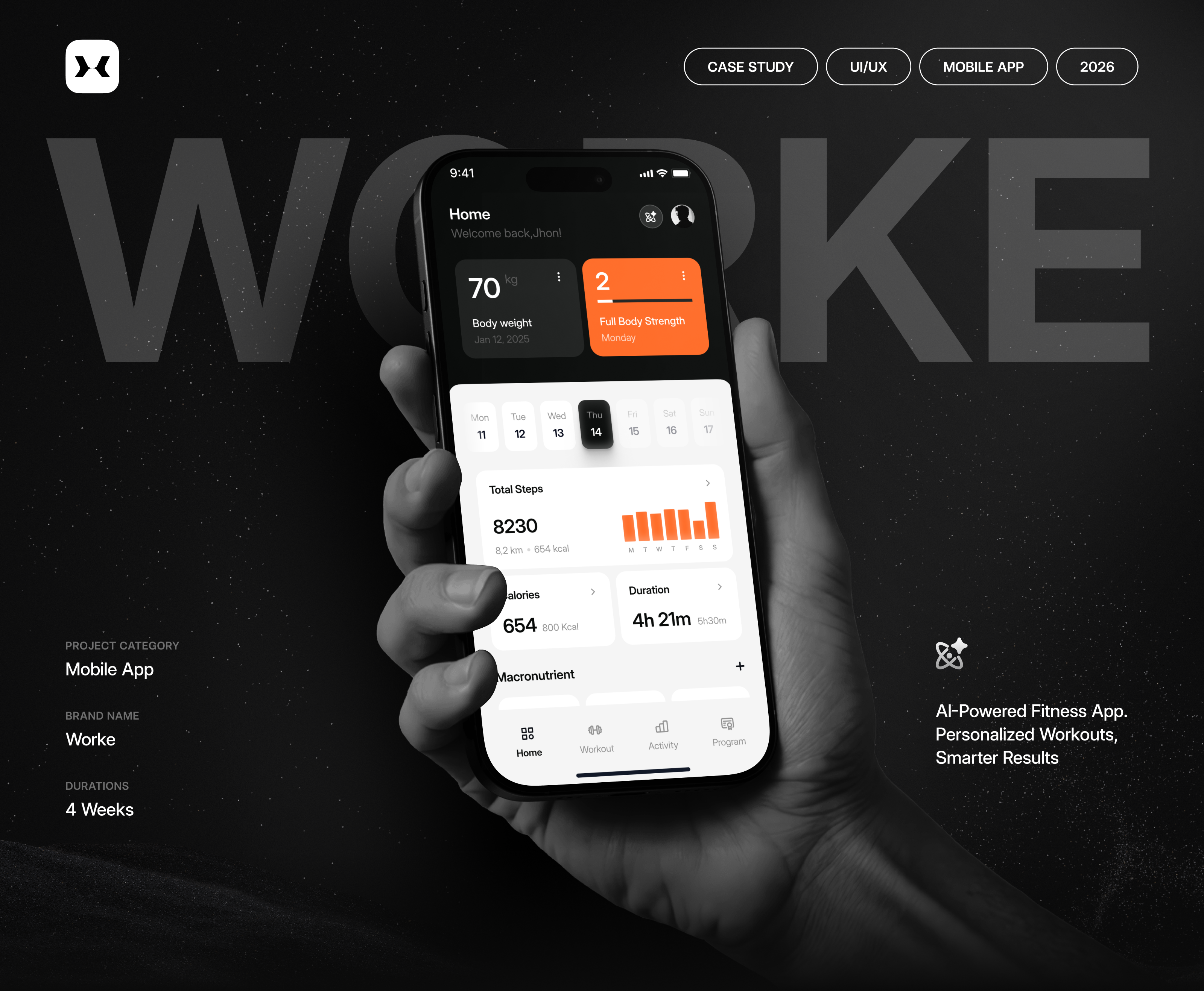 AI Workout Mobile App activity tracking ai app dashboard app design case study dark ui fitness app fitness tracker health app mobile mobile app personal trainer product design sport app tracker ui design ux design wellness app workout app workout tracker