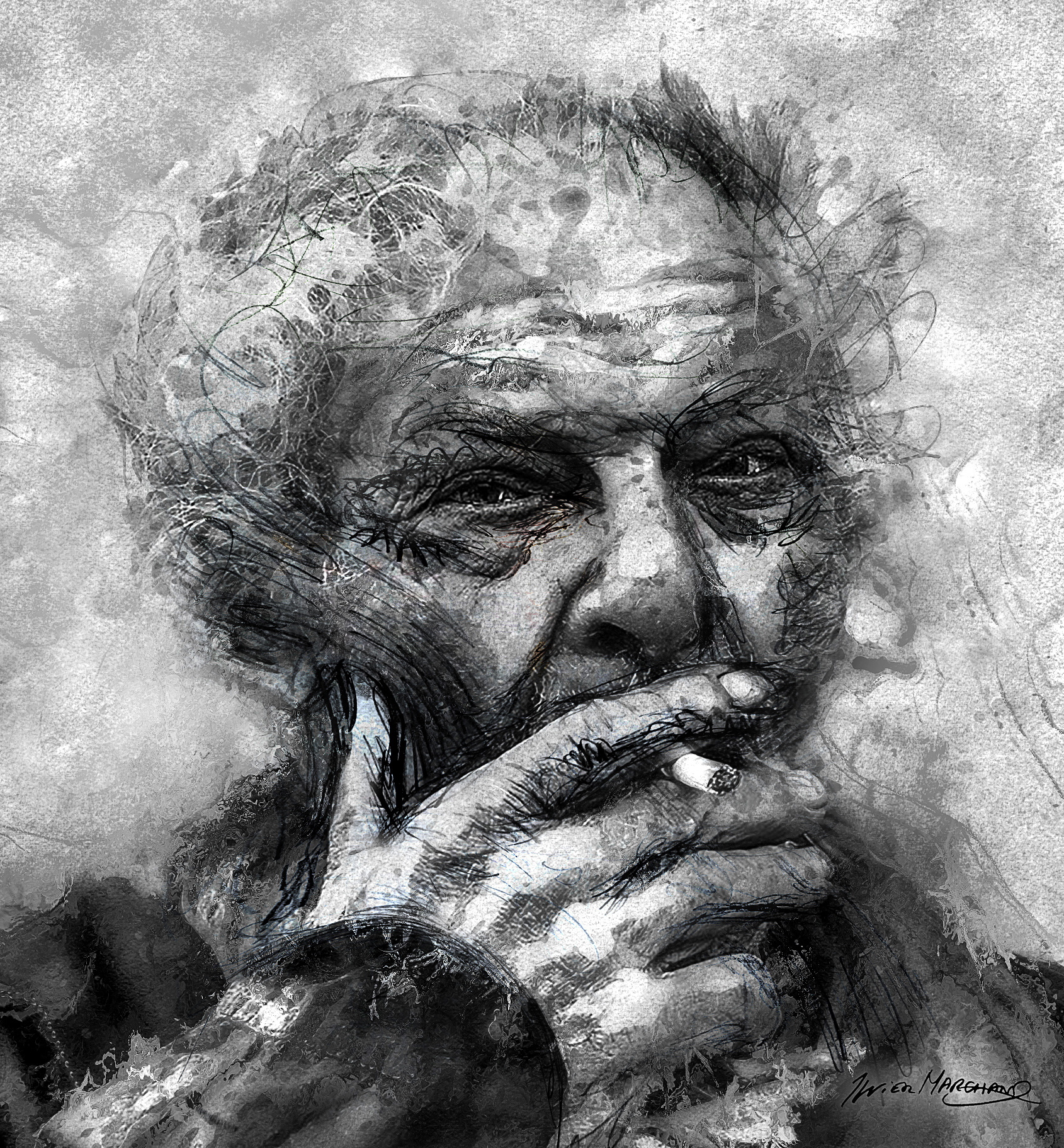 Vieil homme qui fume