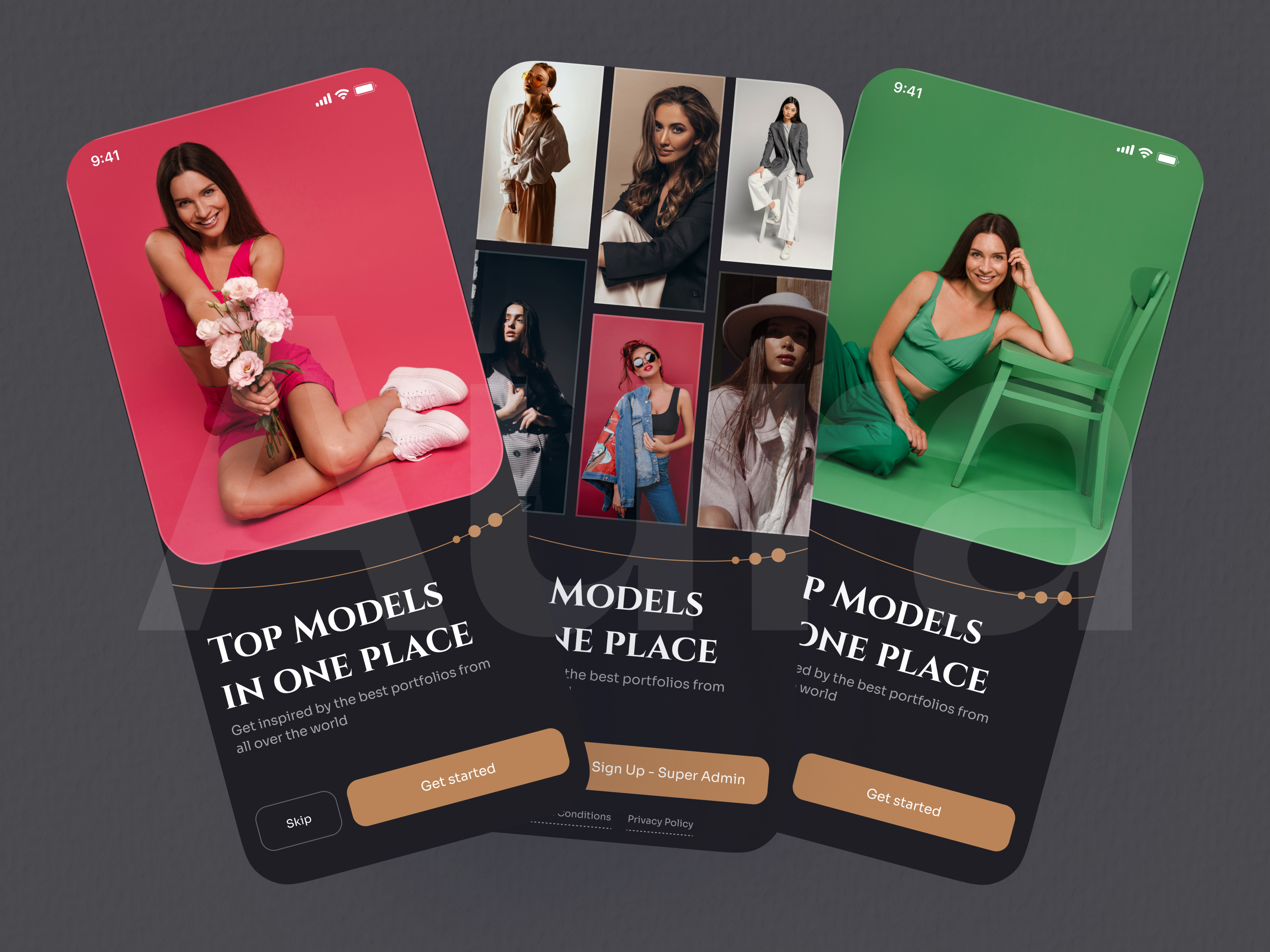 Aura: Model Agency app agency app designs app ui design brand design brand identity branding design fashion fashion app illustration model agency app model app model booking app model portfolio app modeling modelling app portfolio ui uiux website