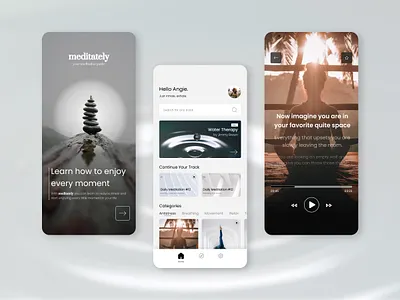 Meditately I Meditation Journal app branding button clean design detail home meditation minimal mobile mobile design onboarding play player real stream ui user interface ux yoga