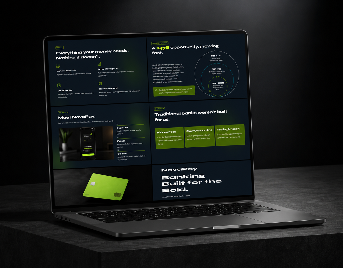 NovaPay — Digital Banking Pitch Deck for Gen-Z banking pitchdeck design genz presentaiton graphic design pitchdeck powerpoint presentation
