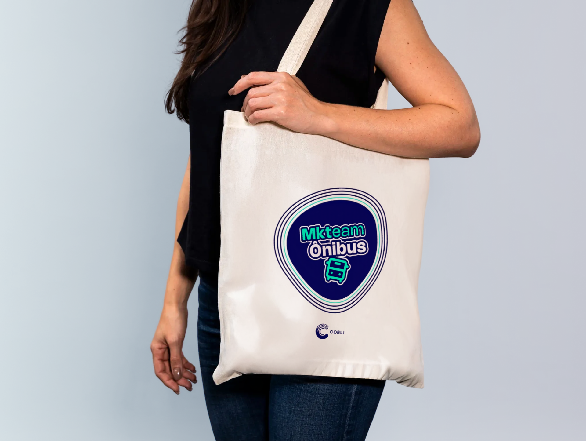 Mkteam Ônibus — Ecobag apparel branding cobli ecobag graphic design internal marketing merch design swag team culture tote bag typography
