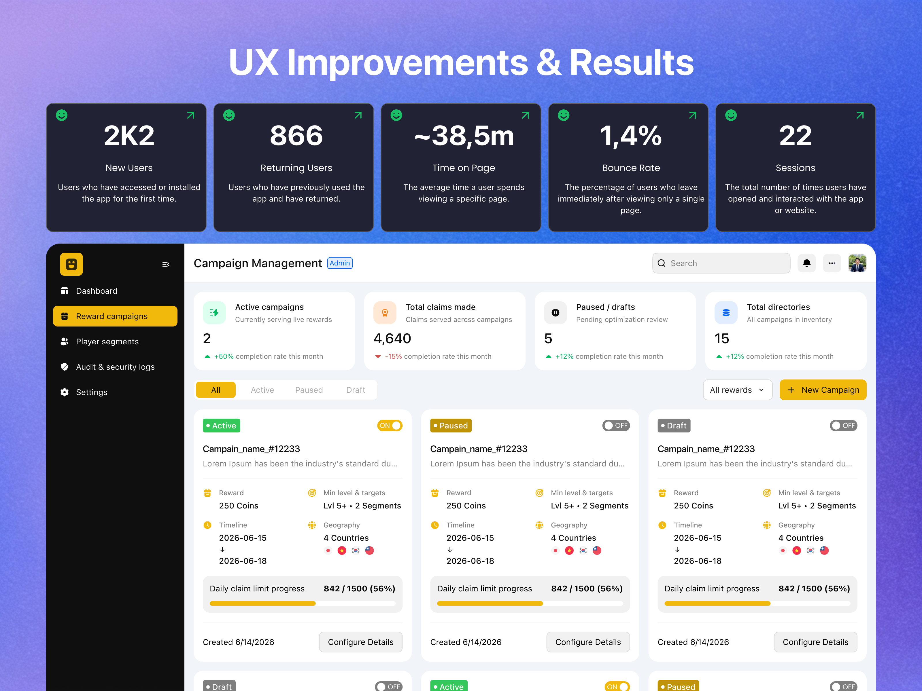 Reward Campaign Management app campaign dashboard figma ui ux web