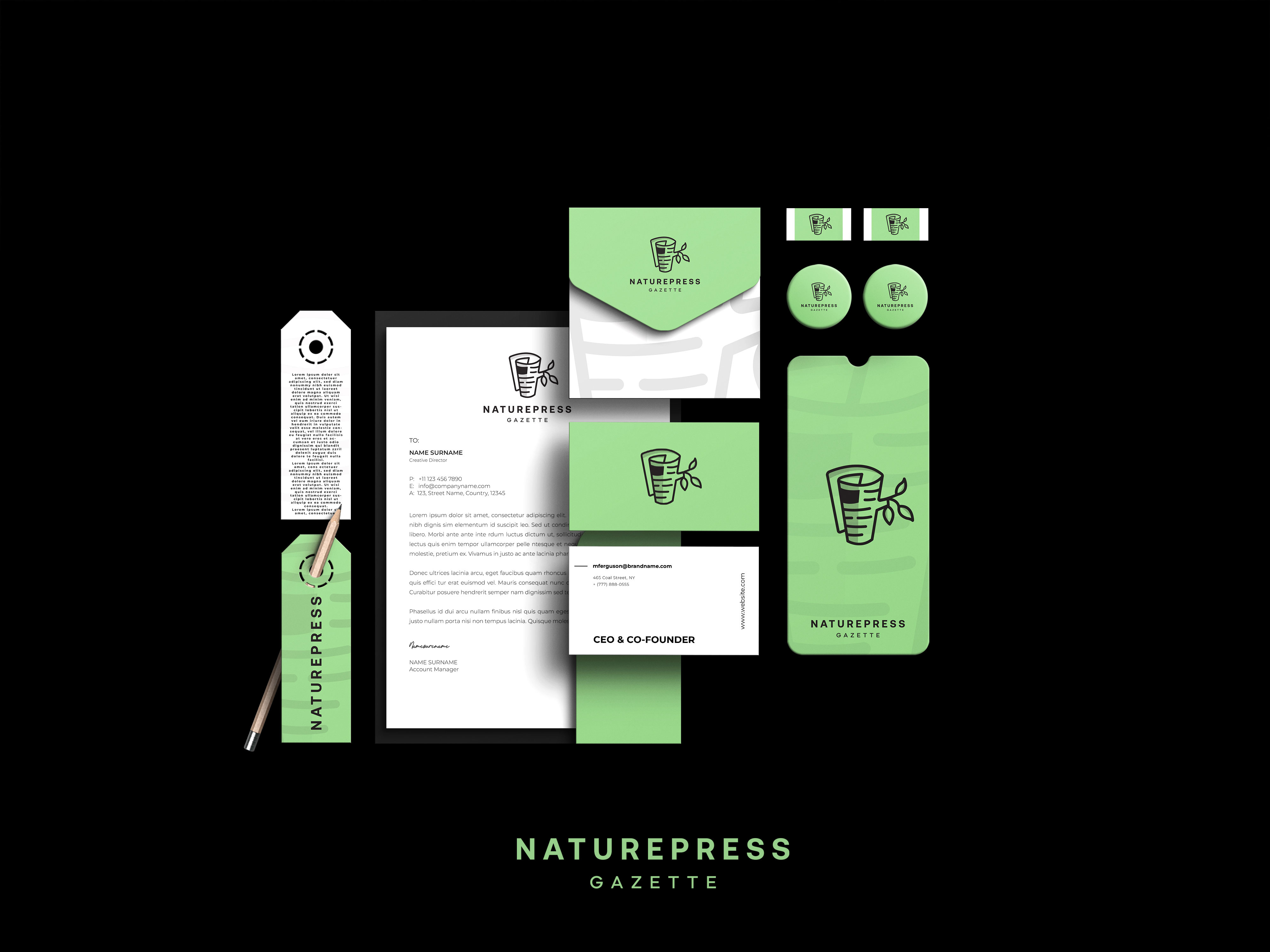 🌿 NaturePress Gazette — Brand Identity brand guidelines brand identity corporate identity eco branding editorial branding graphic designer green branding identity design logo design logo inspiration minimal branding nature branding newspaper branding print branding publishing brand stationery design sustainable branding typography visual identity