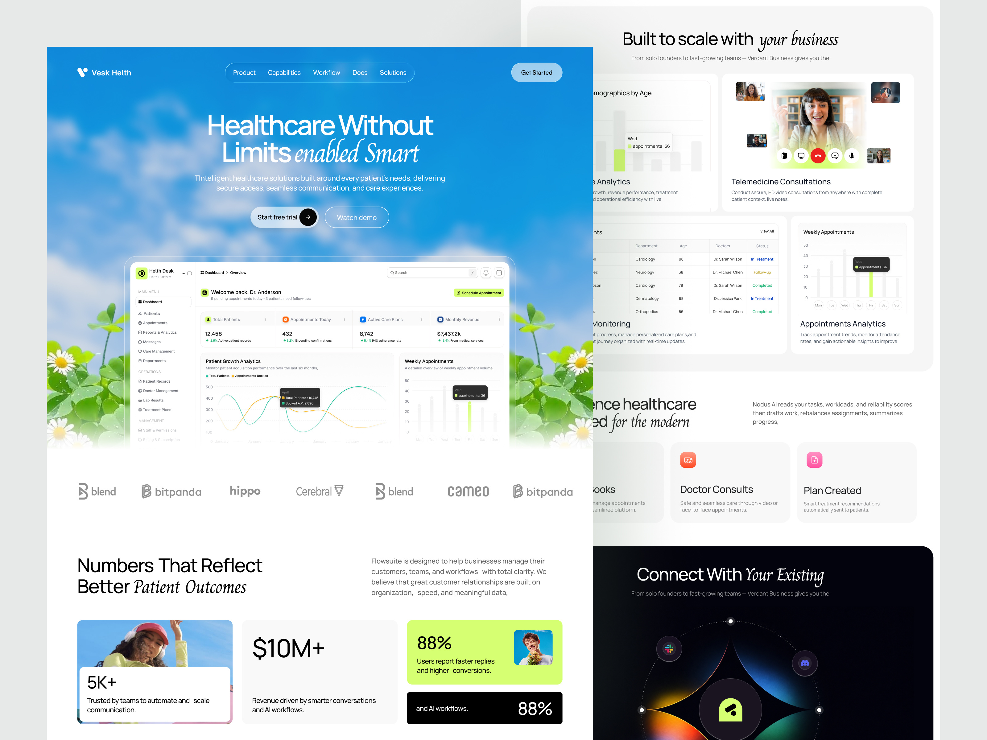 Healthcare Patient Management SaaS Landing Page Design clinic management dashboard ui enterprise saas healthcare analytics healthcare saas healthcare website healthtech medical dashboard medical software patient management saas landing page telemedicine ui ux web design