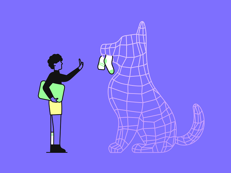 Artificial Intelligence — Illustration ai artificial intelligence behave best friends calm character deep learning design digital products dog future hold illustration minimal person science fiction training vector z1