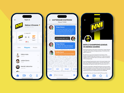 Cheerleeders - Team Management Aftergame app cheerleaders cybersport design games messenger mobile navi ui videogame yellow
