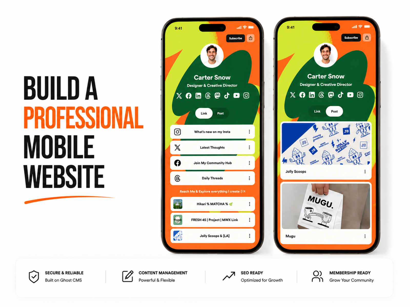 Premium Ghost CMS Linkspot Design blog design custom web design ghost ghost cms ghost theme homepage landing page link in bio modern website one page design one page website personal website portofolio responsive design social links ui design ui ux web design web development website
