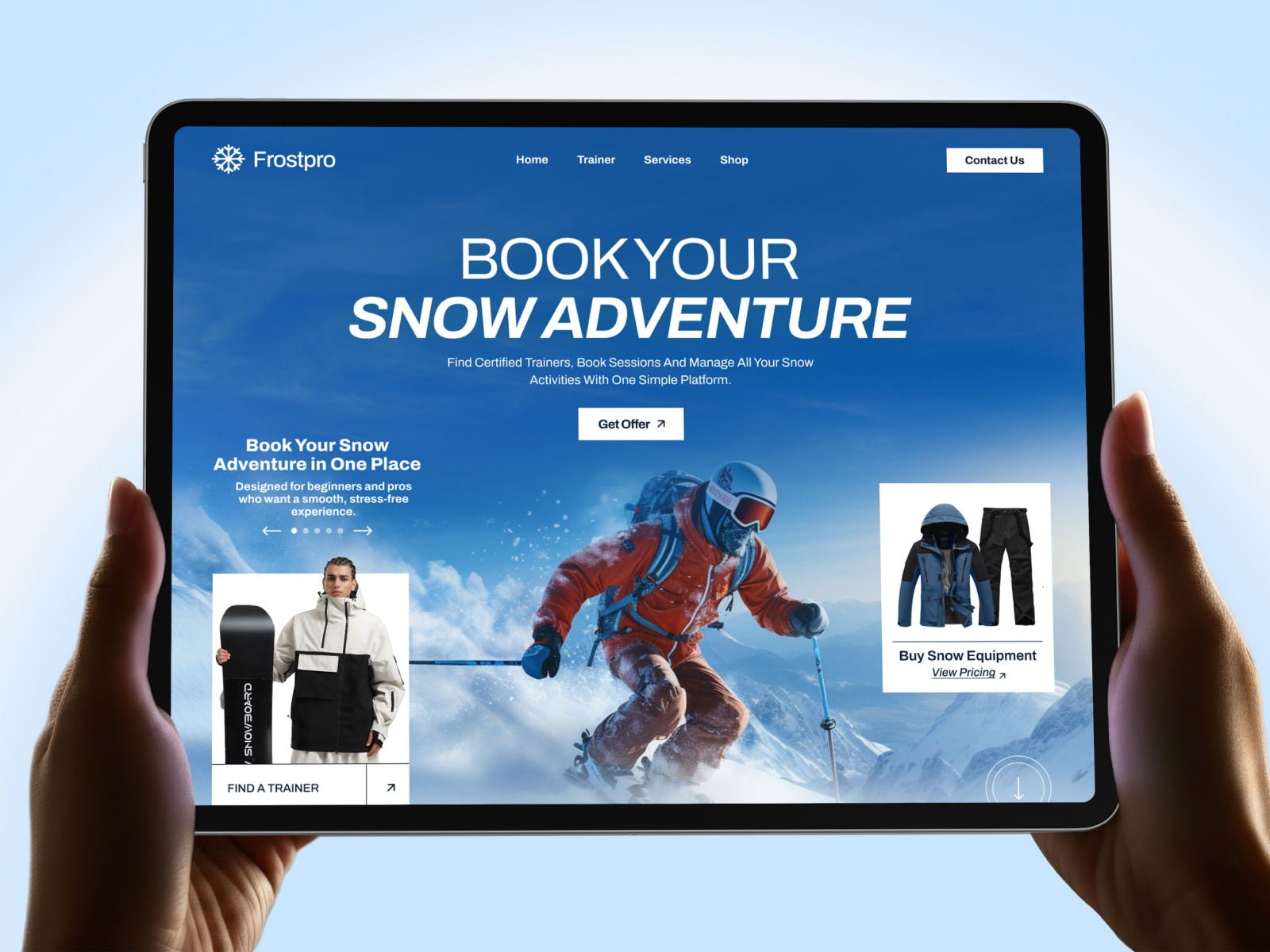 Modern Snow Sports Web Design adventure booking adventure website e commerce ecommerce landing page outdoor sports product design ski booking snow sports snowboarding techwitpro travel platform ui design ui ecommerce user experience ux design web web design winter travel
