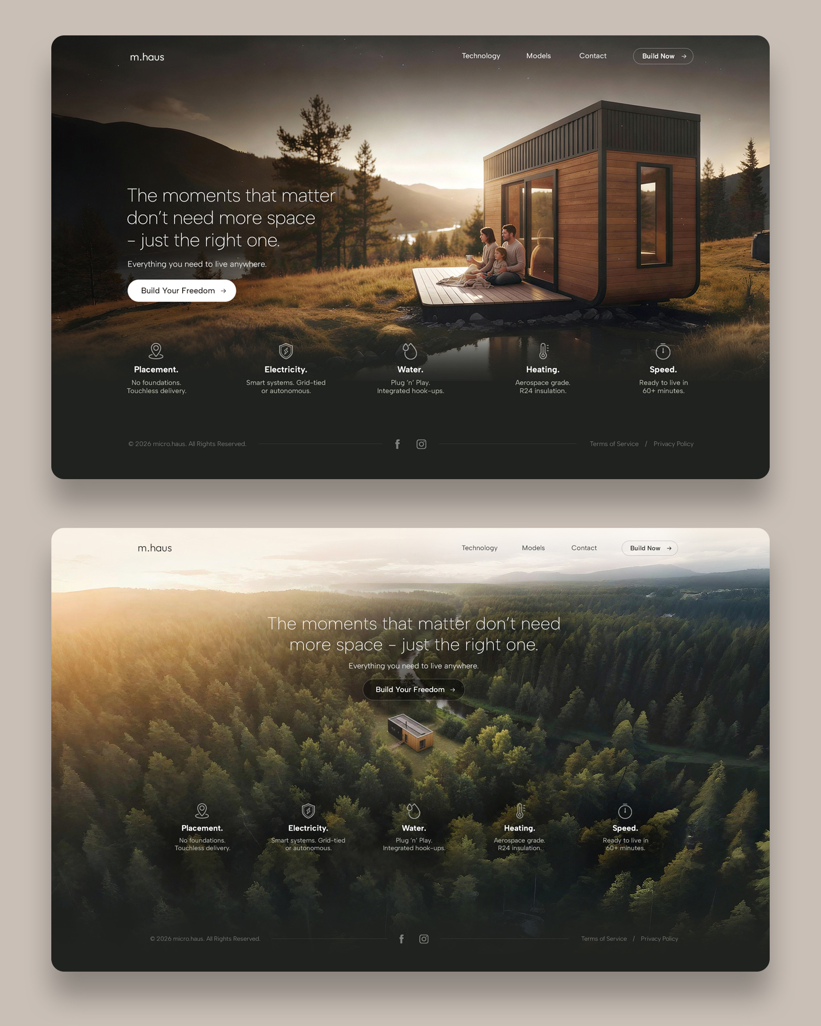 Tiny House Brand Website. cinematic web design homepage design landing page minimalist website modular home brand sustainable living brand tiny house design web design