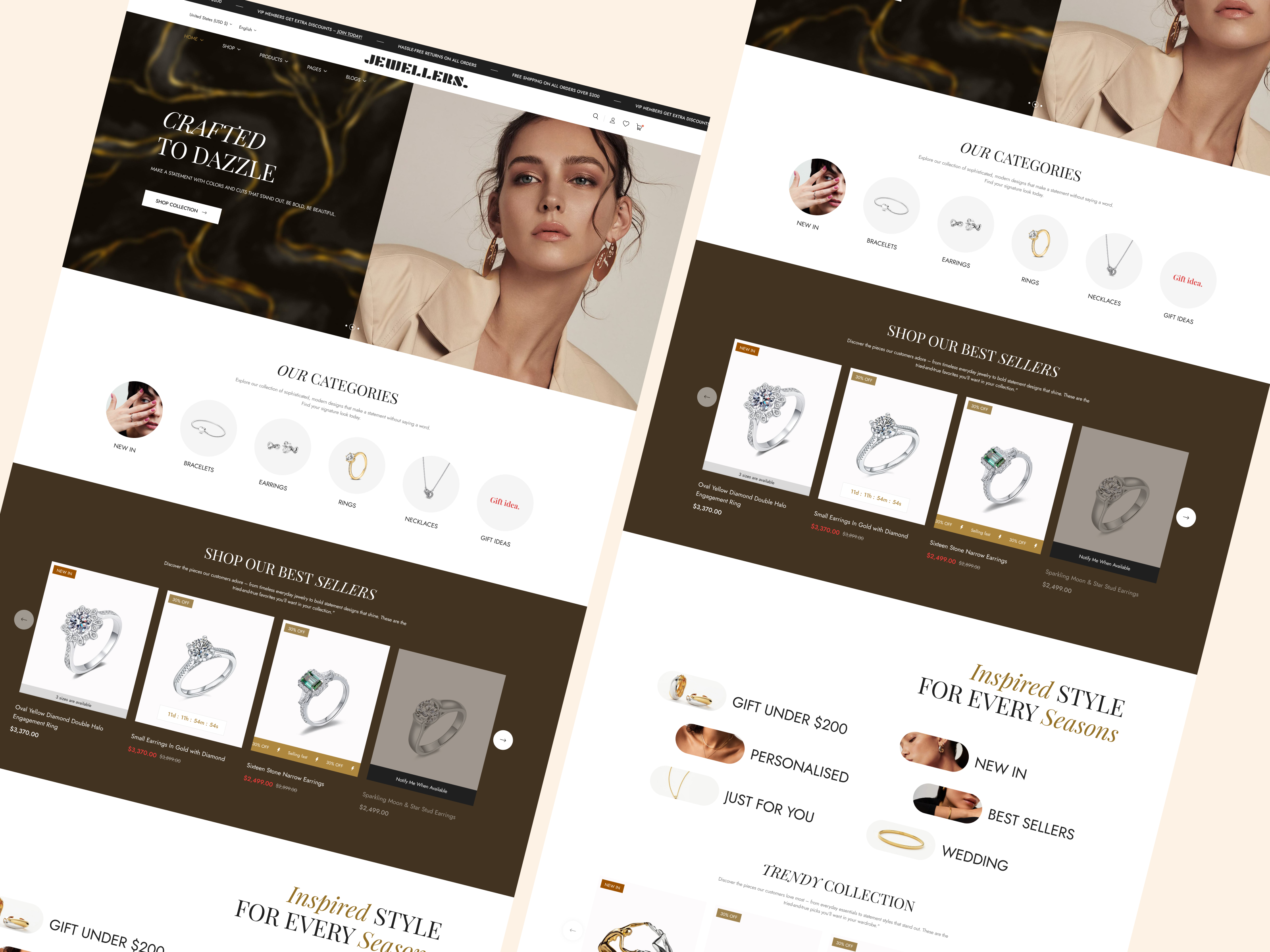 Premium Luxury Jewellery E-Commerce Homepage UI/UX Design app app design branding case study design design system gold jeweller graphic design illustration jewellery landing page logo prototype services silver jeweller ui uiux web design website wireframe