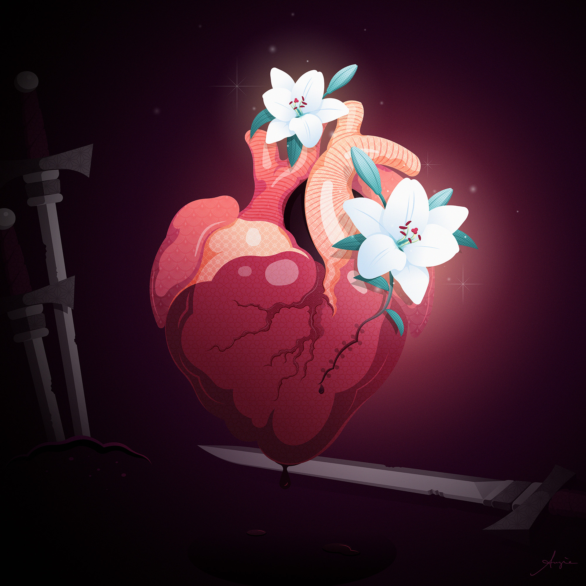 Daily Art - "The Wound" adobe illustrator art contrast daily art digital art gradient heart illustration light stylized symbolism texture vector vector illustration wounds