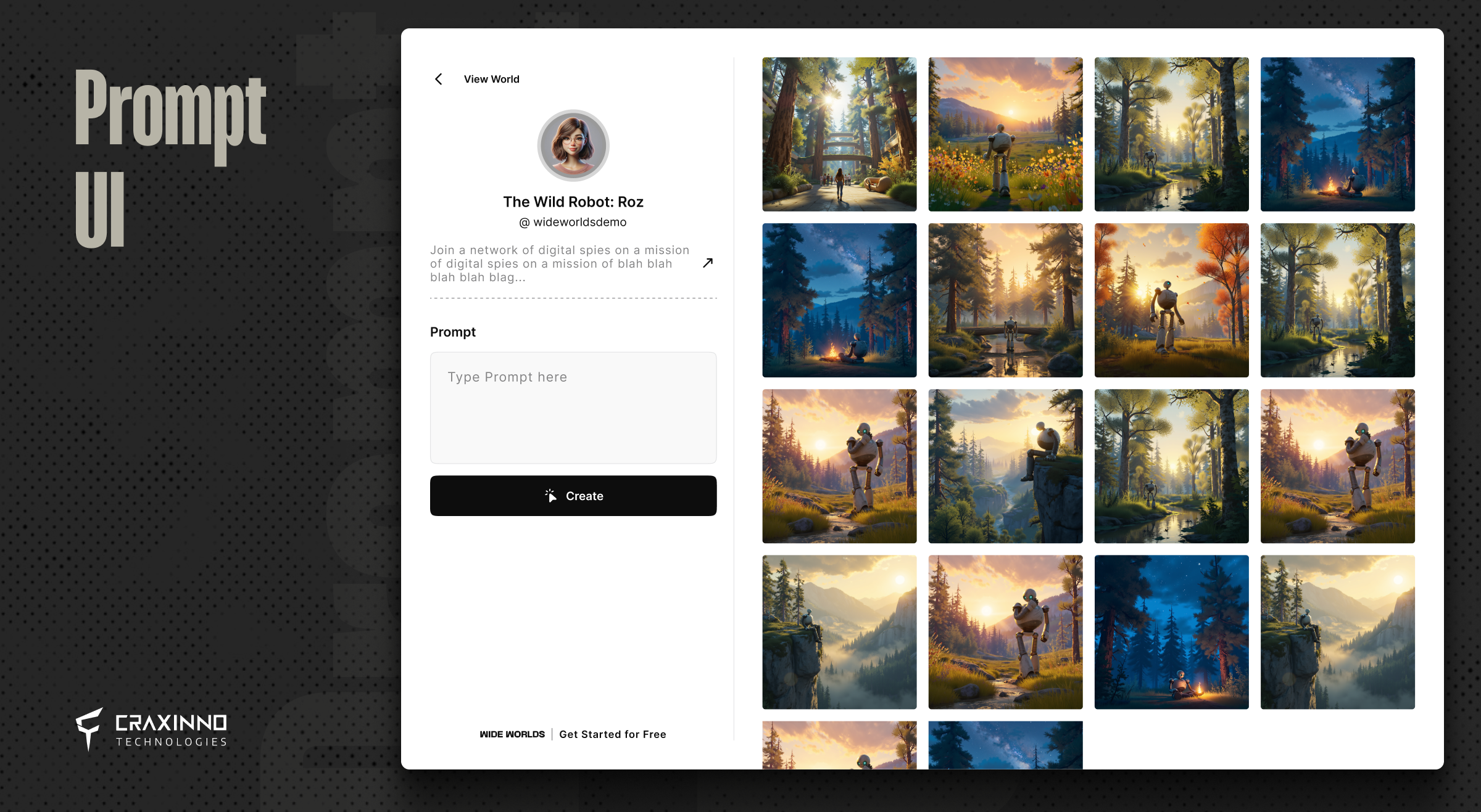 Wide Worlds — AI Image Generation Prompt UI 🤖 aiart aidesign aiimagegeneration behance craxinno creativetech generativeai productdesign promptui saasdesign uidesign uiux uxdesign webdesign