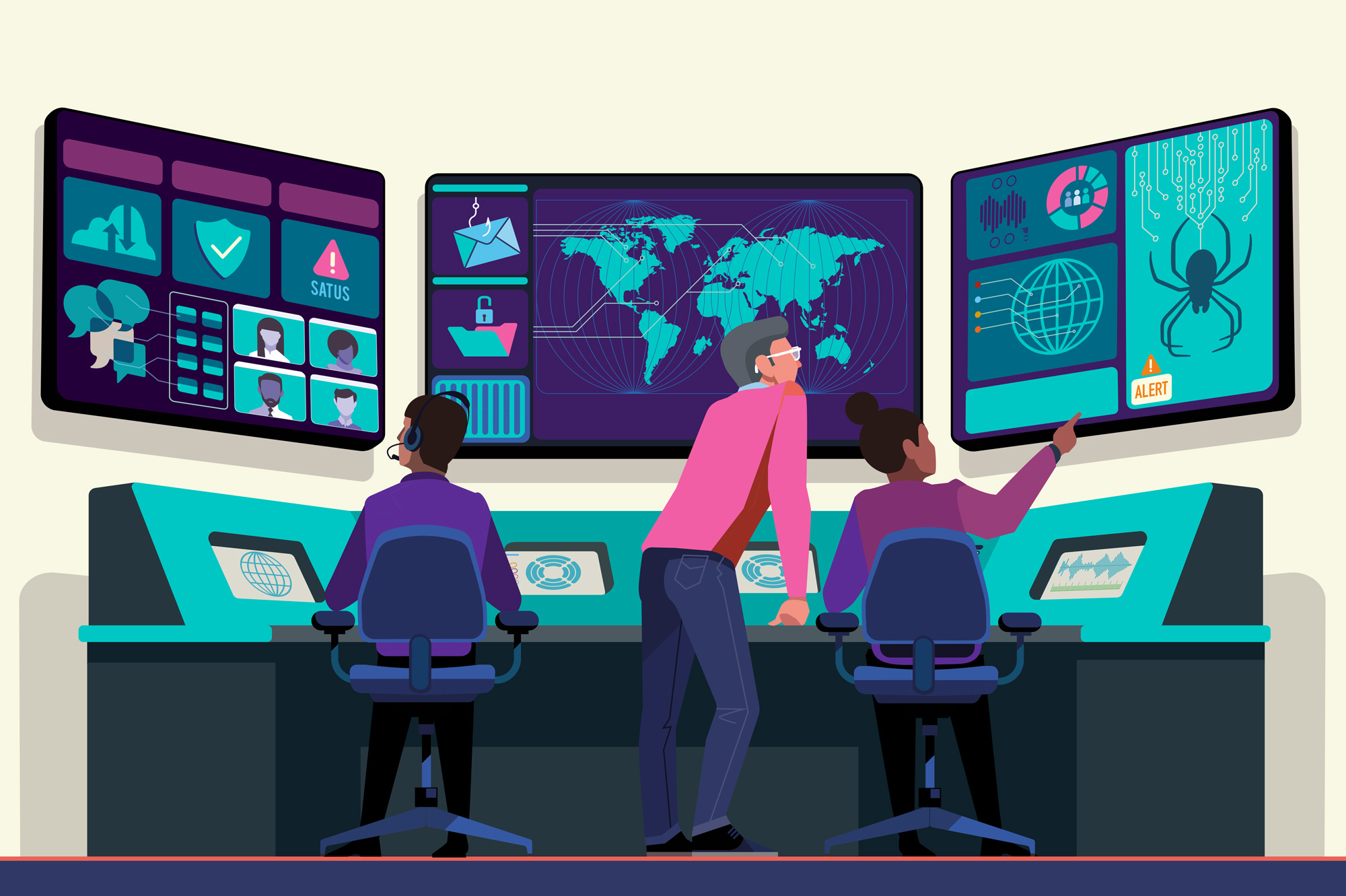 Cyber Threats cyber security digital editorial folioart illustration peter greenwood technology vector