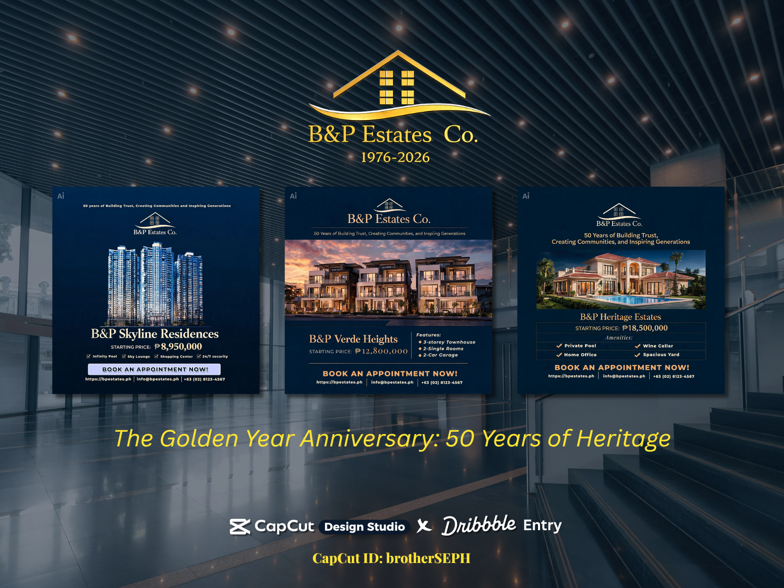 B&P Estates Co. - 50 Years of Heritage advertisement advertising aidesign brand identity branding capcutdesignstudioxdribbble graphic design logo logo design posters real estate