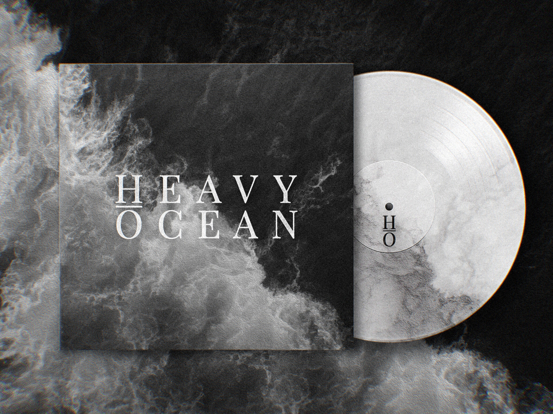 Logo Design for HEAVY OCEAN album cover black and white brand brand concept brand design branding custom lettering custom typography graphic design lettering logo logo design logotype metal logo monochrome monogram music branding post metal typography vinyl