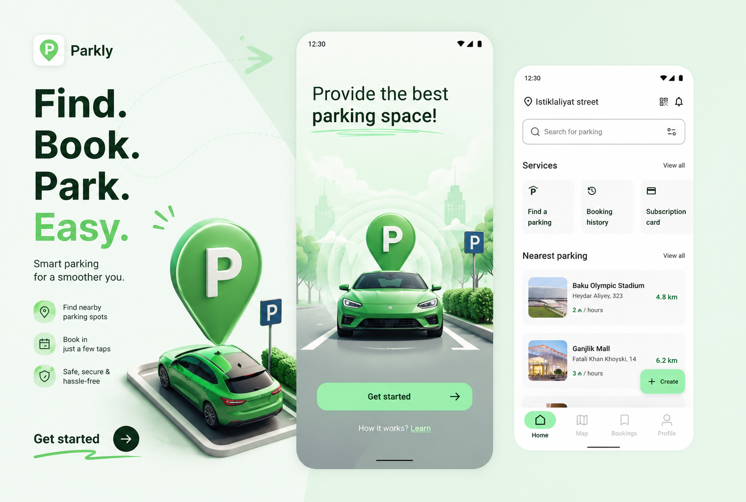Parkly Mobile App app applicationdesign appui branding interfacedesign ios logo parkingapp ui uidesign uxui