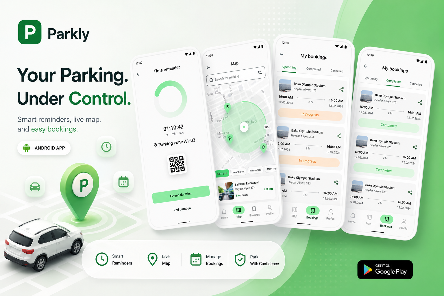 Parkly Mobile Application UI Design android application designsystem graphic design interfacedesign parkingapp uidesign userinterface
