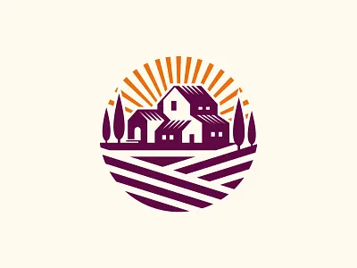 Vineyard Villa 2d badge farm flat grapes hills house icon illustration italy landscape logo sunset tuscany villa vineyard wine