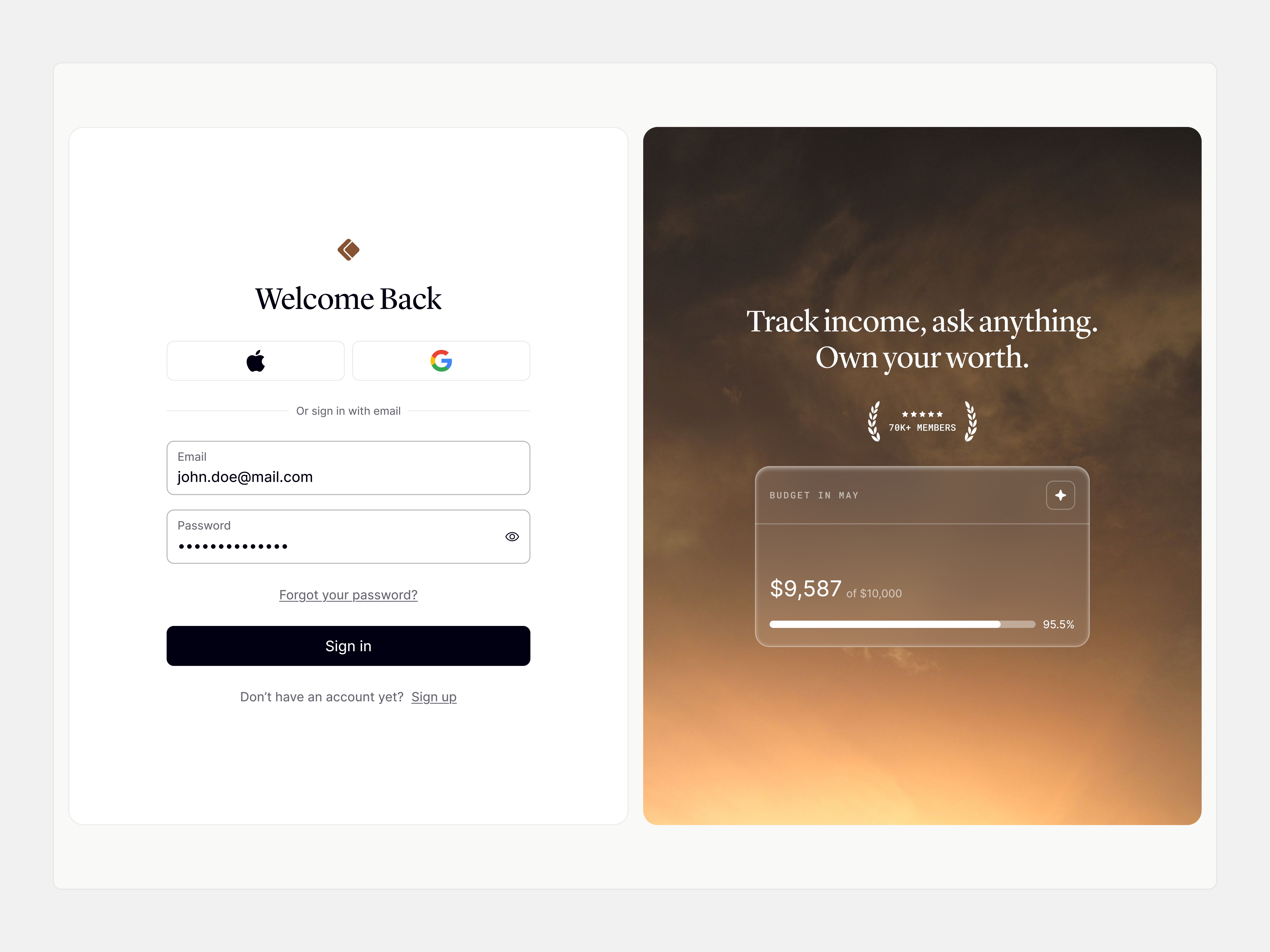 Koda - Sign In Page branding button dashboard design icon image inputfield login saas signin signup textfield ui ux webapp website