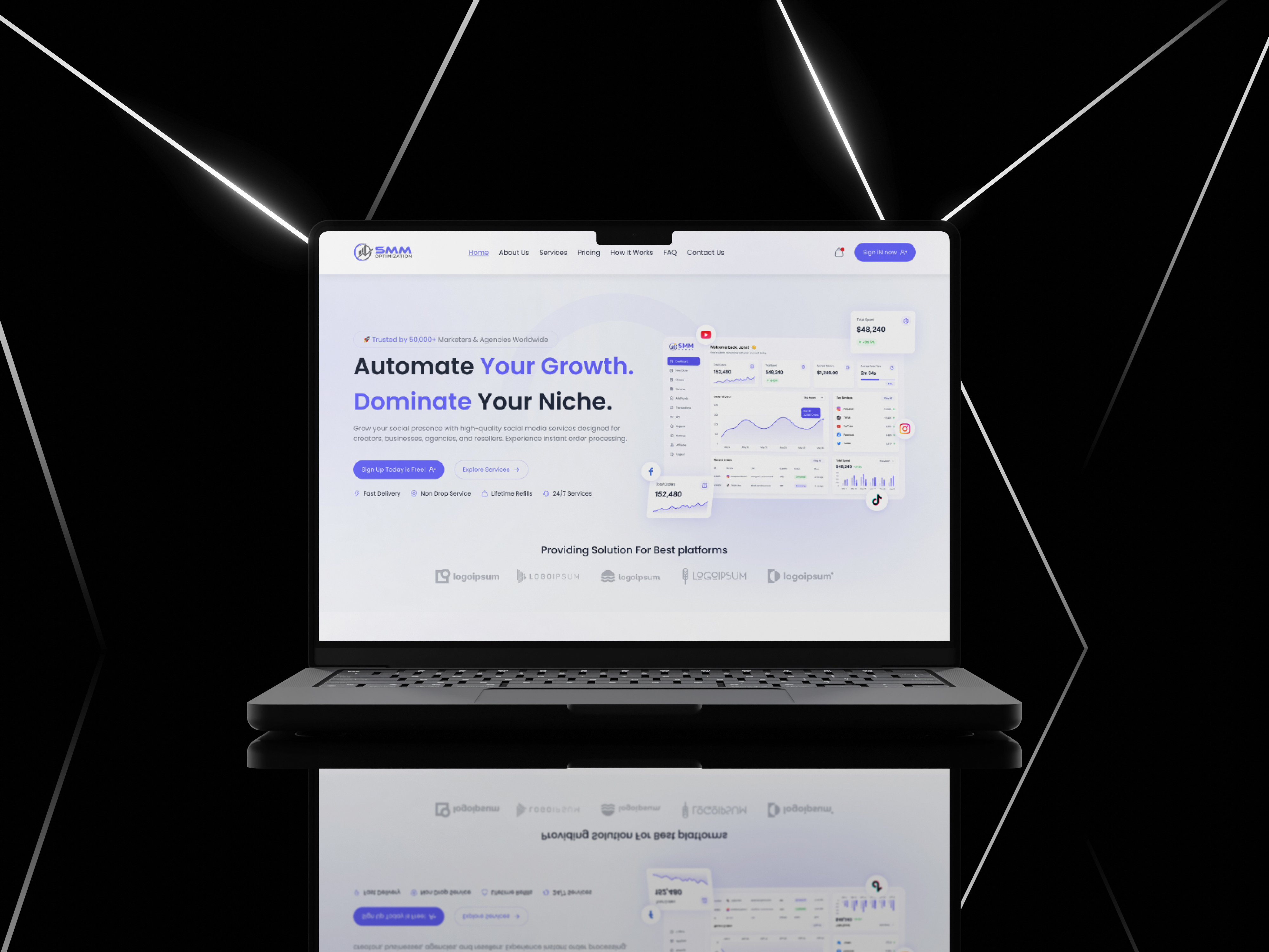 🚀 SMM Platform Landing Page UI digital agency ecommercebusiness figmadesigner marketingagency saas smallbusinessowner smm platform startupbusiness ui ui ux design ui design