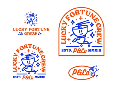 Lucky Fortune Crew badge blue bright creative food food badge foodie ideas japenese lockup noodles ramen ramen badge red type typography vintage badge