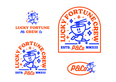 Lucky Fortune Crew badge blue bright creative food food badge foodie ideas japenese lockup noodles ramen ramen badge red type typography vintage badge