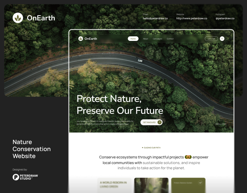 OnEarth - Nature Conservation Website Case Study conservation environment figma figma template green homepage landing page nature sustainability ui ui design uiux user interface webdesign webflow website website design
