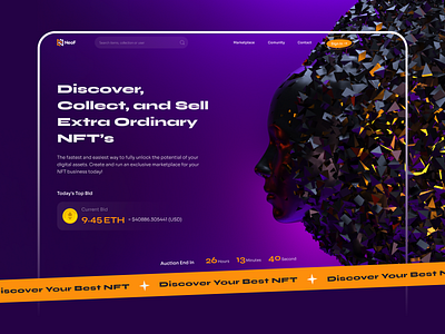 NeoF - NFT Marketplace Landing Page Design🚀 binance bitcoin blockchain crypto crypto art cryptocurrency defi marketplace metamask nft nftart nftmarketplace nfts token ui design web design website