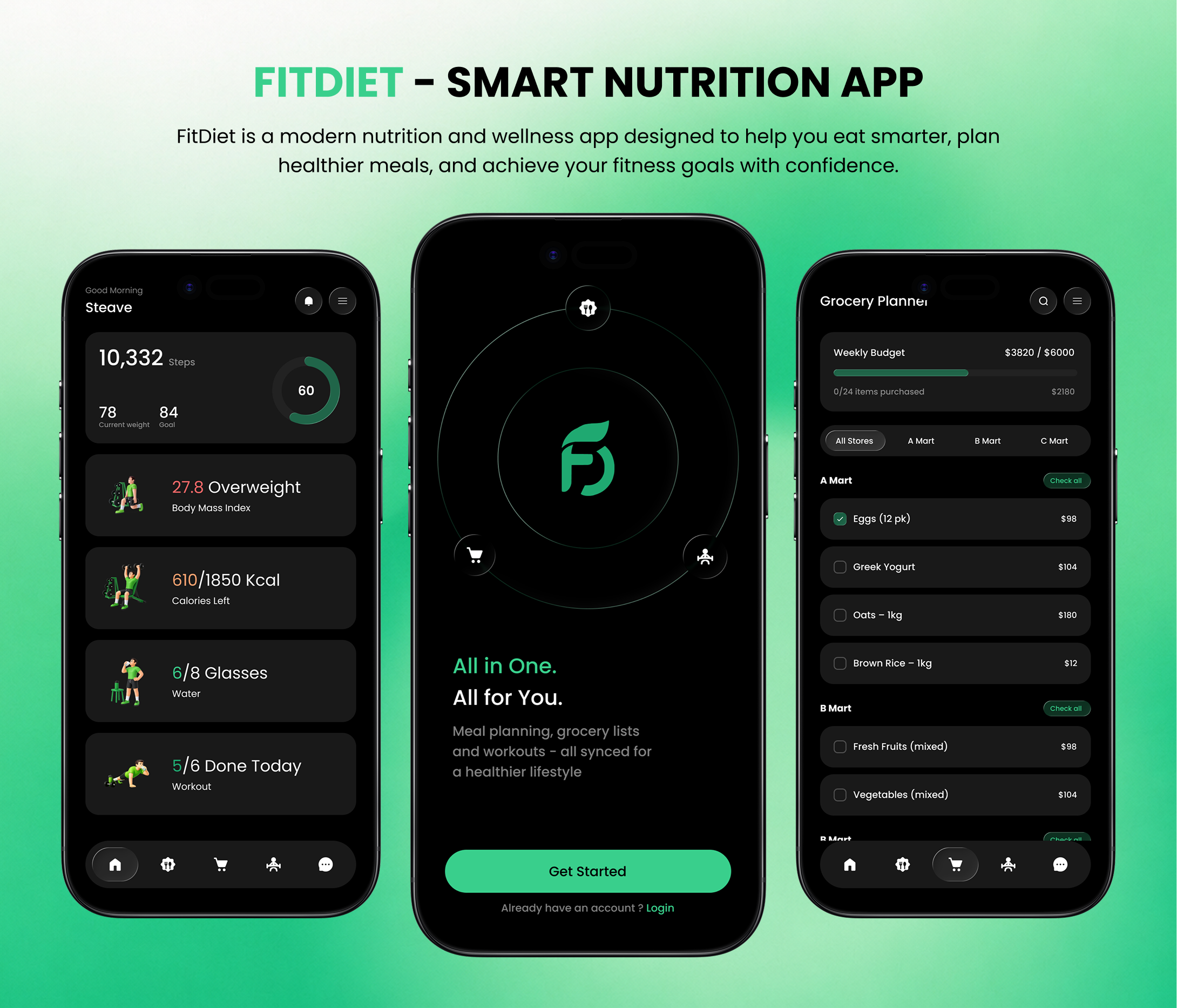 🥗 FitDiet – Fitness & Nutrition Mobile App appdesign ensuesoft fitness health mobileapp nutrition uidesign uxdesign