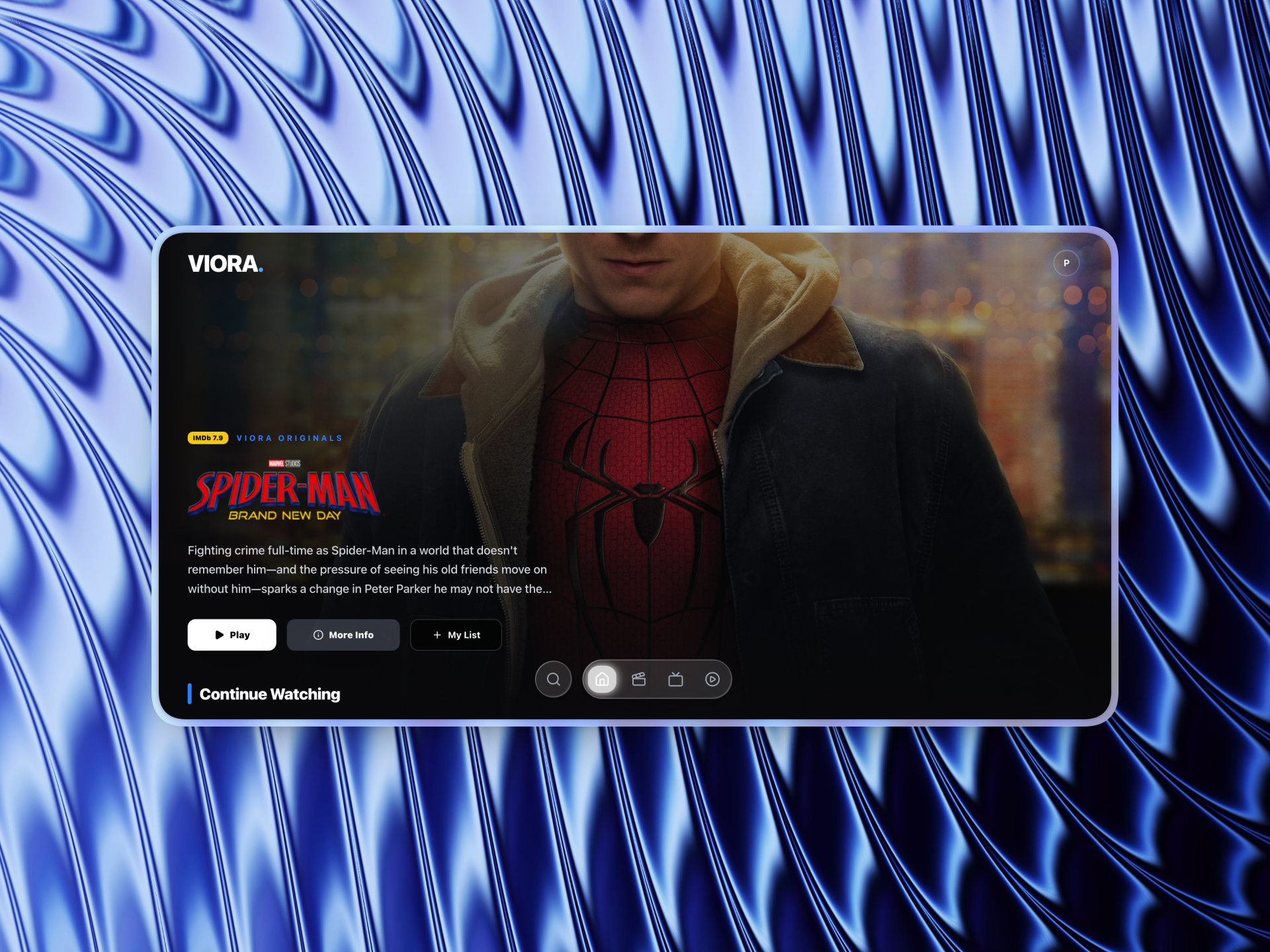 VIORA — Cinematic Streaming Concept with Liquid Glass UI entertainment glassmorphism liquid glass movie app streaming ui ui design web design
