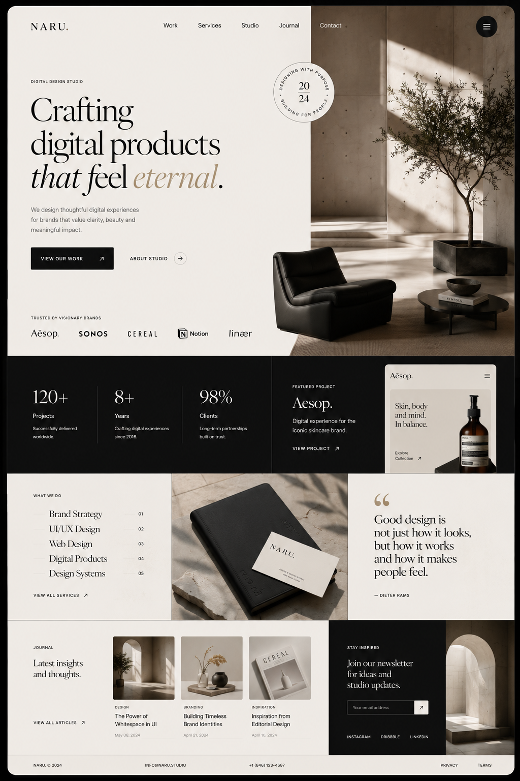 NARU — Luxury Editorial Creative Agency Website 2027 ai artificial intelligence creative dribbble dribbbledesign editorial homepage ladingpage modernui trend2026 trending trendui typography uidesign uxdesign viral webdesign