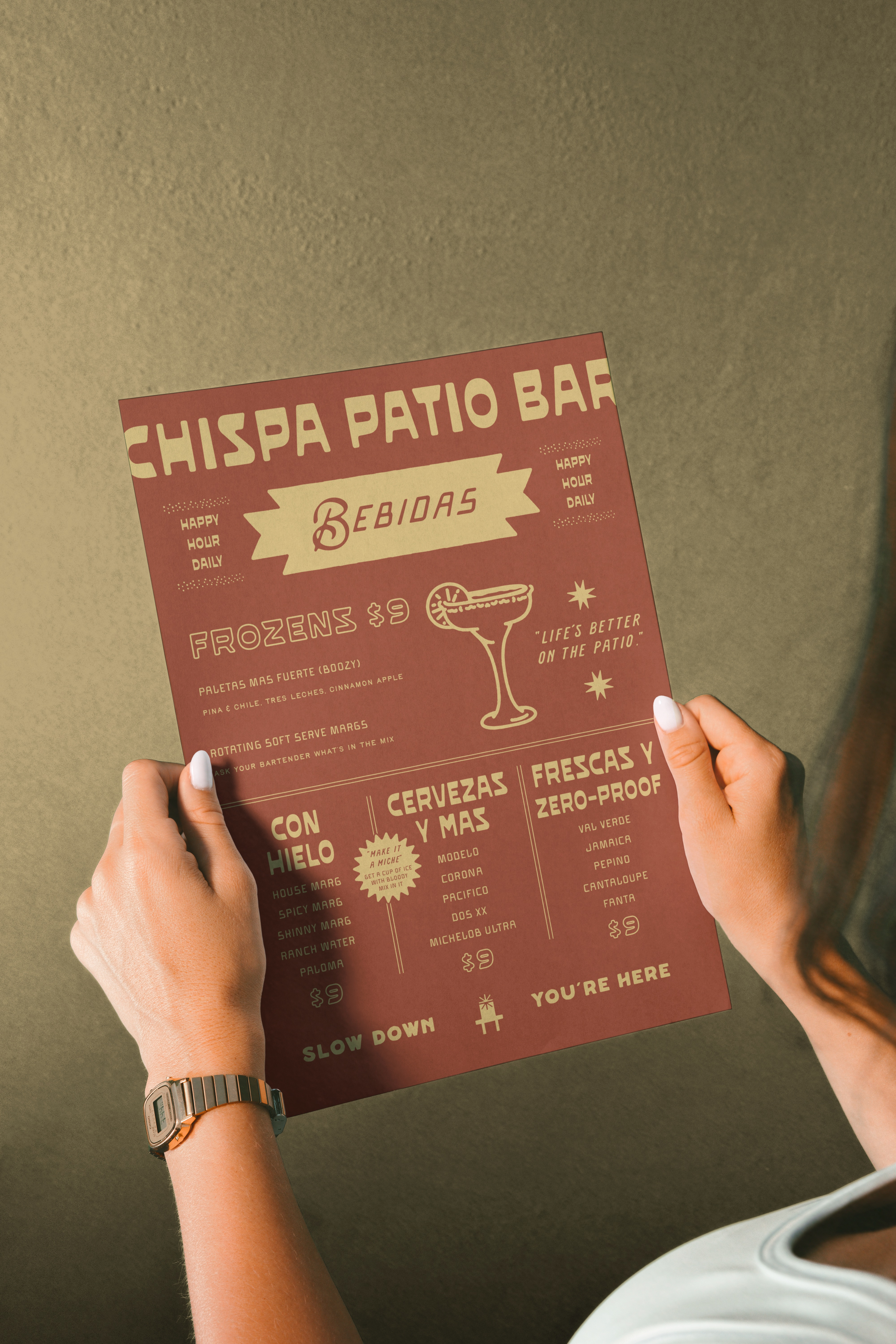 Chispa Patio Bar Menu + Collateral Design austin bar branding drink menu graphic design menu design mexican patio print design restaurant southwest tex mex texas vintage