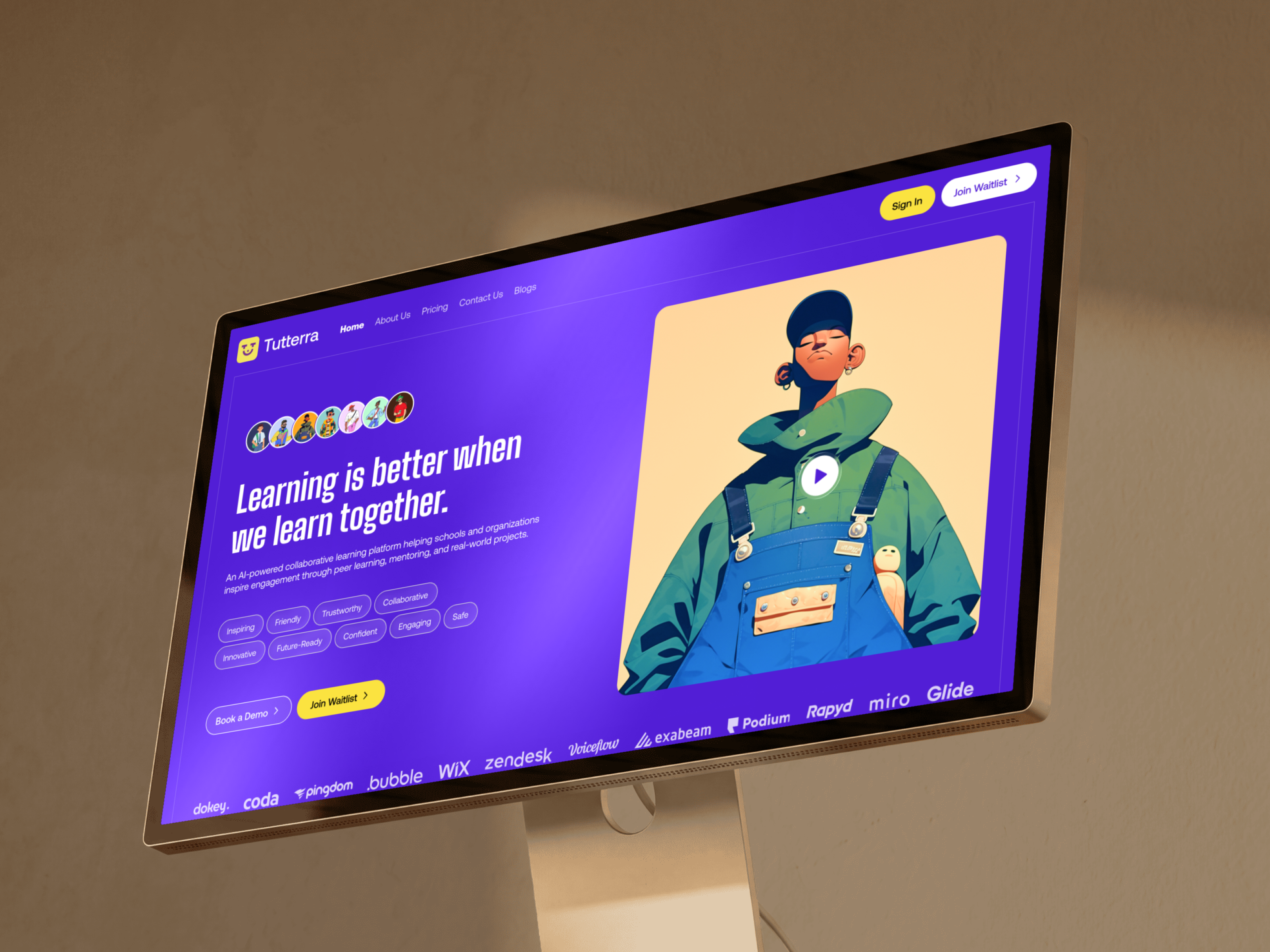 AI Learning Platform Landing Page UI/UX Design ai platform collaborative learning dashboard ui edtech education platform figma hero section landing page learning platform minimal design modern ui product design purple ui responsive design saas design startup website ui design ux design web ui website design