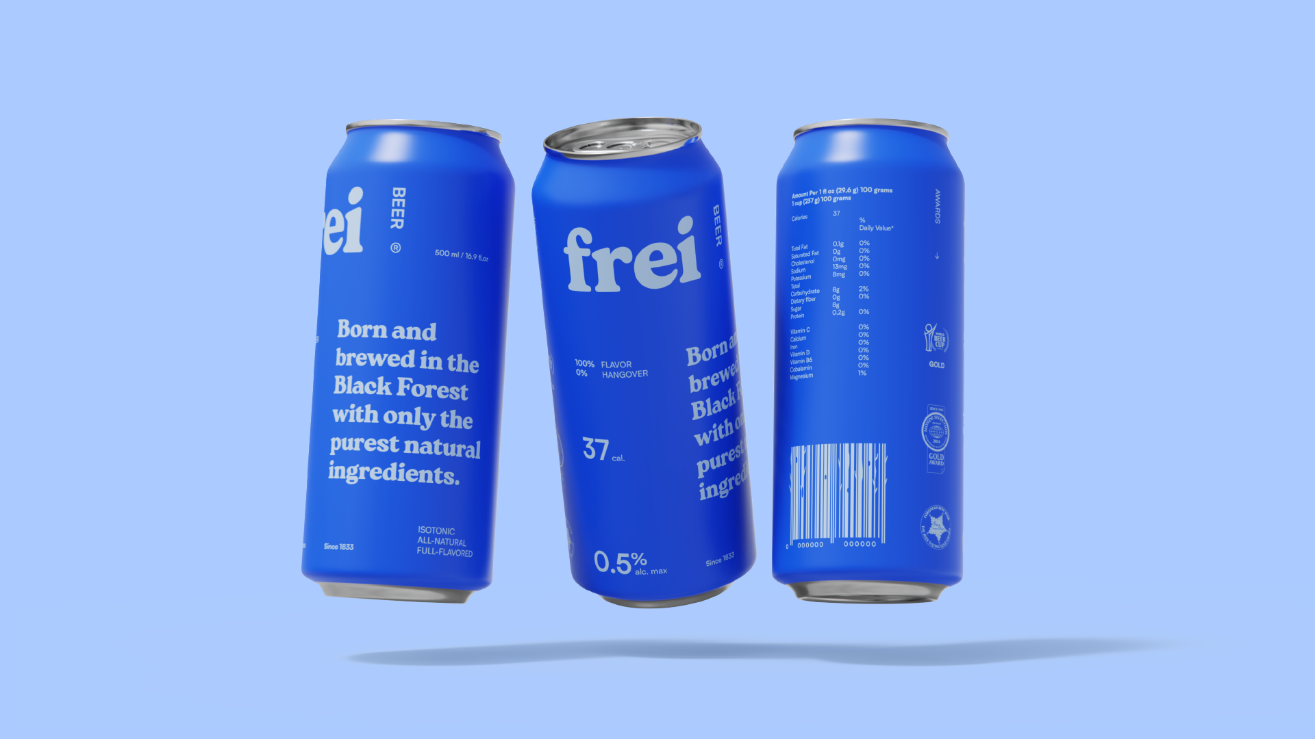 frei beer beer beverage black forest blue branding german goopanic logo minimalistic modern natural non alcohol packaging typography