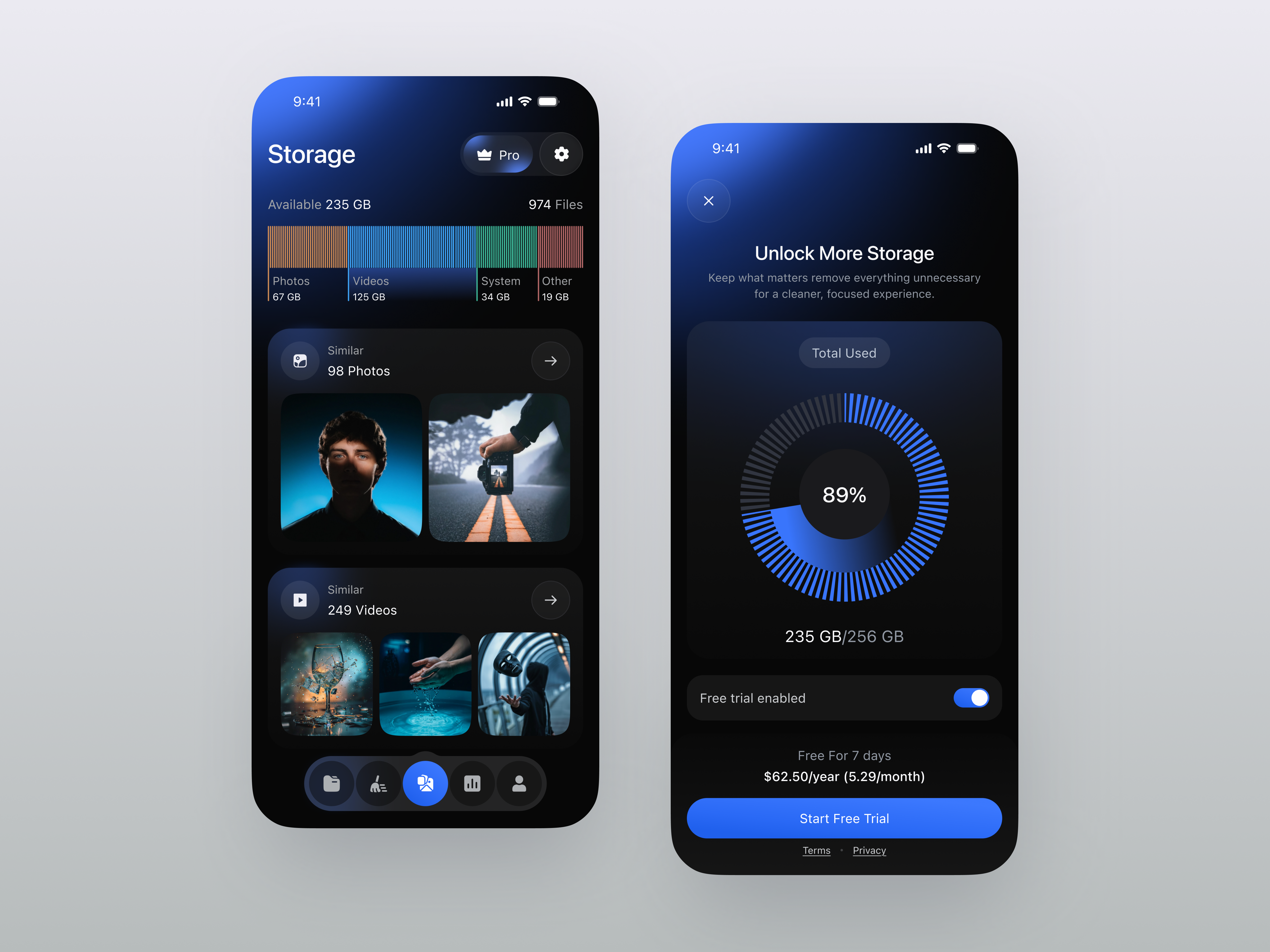 Storage Management App app app design interface mobile app design mobile ui phone cleaner app product saas mobile ui design service startup storage management app ui storage optimization app ui ux web