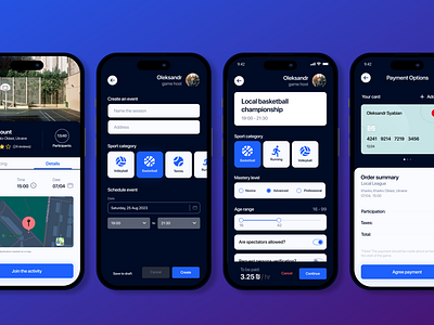 Event maker - Mobile App app blue design event mobile schedule sport ui