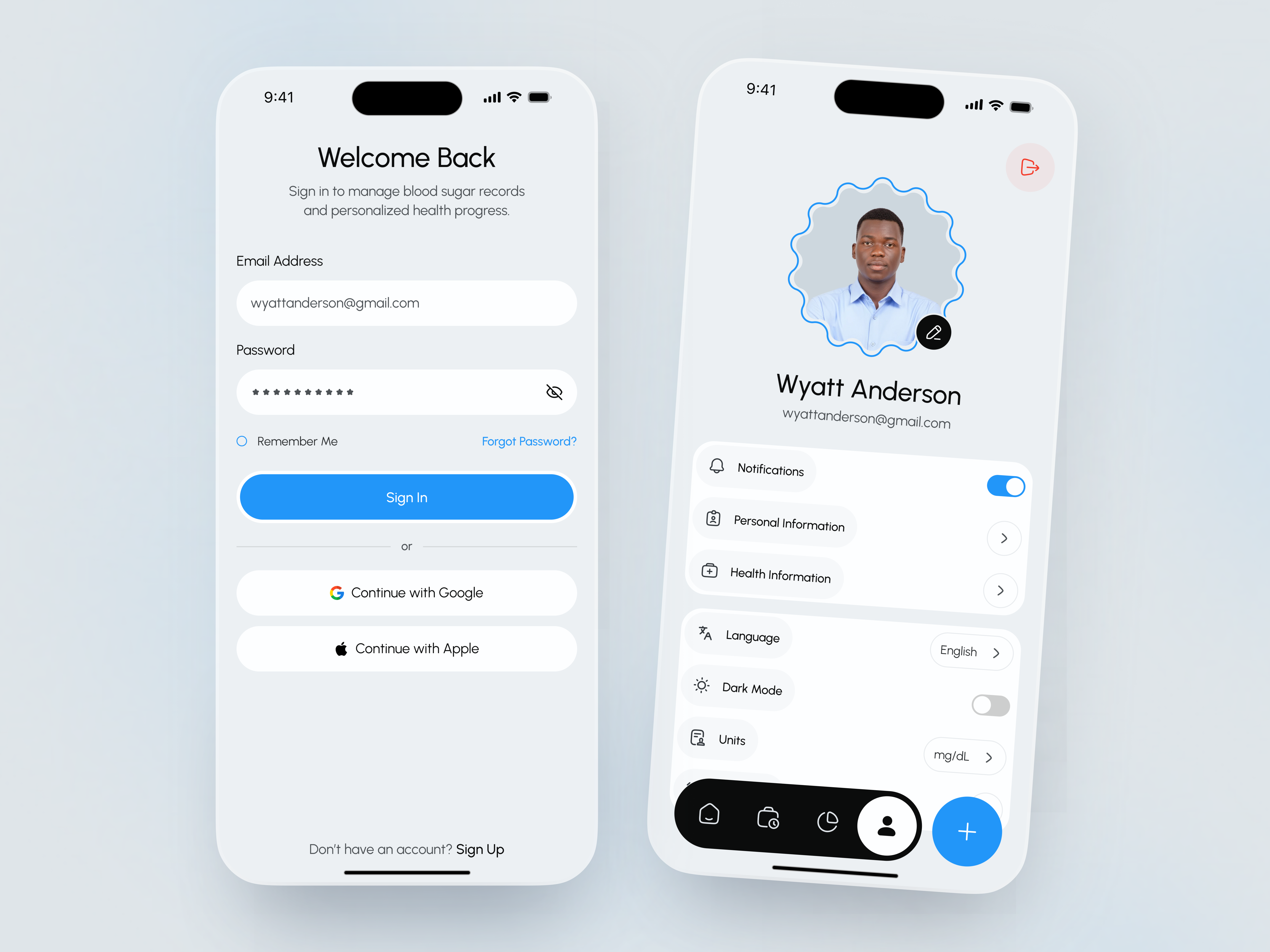 Health Records & Blood Sugar Tracking App UI app app design blood sugar tracking app diabetes app ui glucose monitoring app health tracking app healthcare mobile app healthcare saas interface medical health app mobile ui product service startup telemedicine app design ui ui design ux web