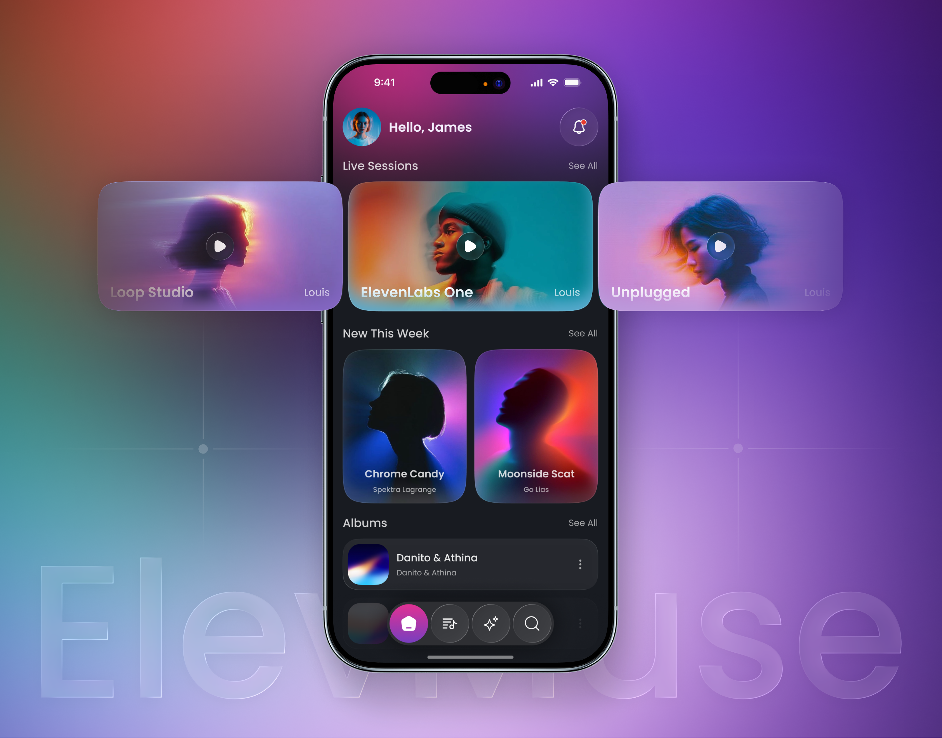 ElevMuse – AI Music Generator Platform & Mobile App UI/UX Design ai music generator ai platform ai ui design app design audio app dark mode ui dashboard ui elevmuse figma design ios app design mobile app ui music app ui music studio saas dashboard ui ux design web app ui