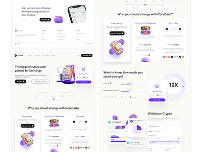 CoreCash - Cash exchange Template animation autolayout bussines cards crypto crypto cash design figma figma mirror interface landing page nft prototype uikit uix uxui web design web3