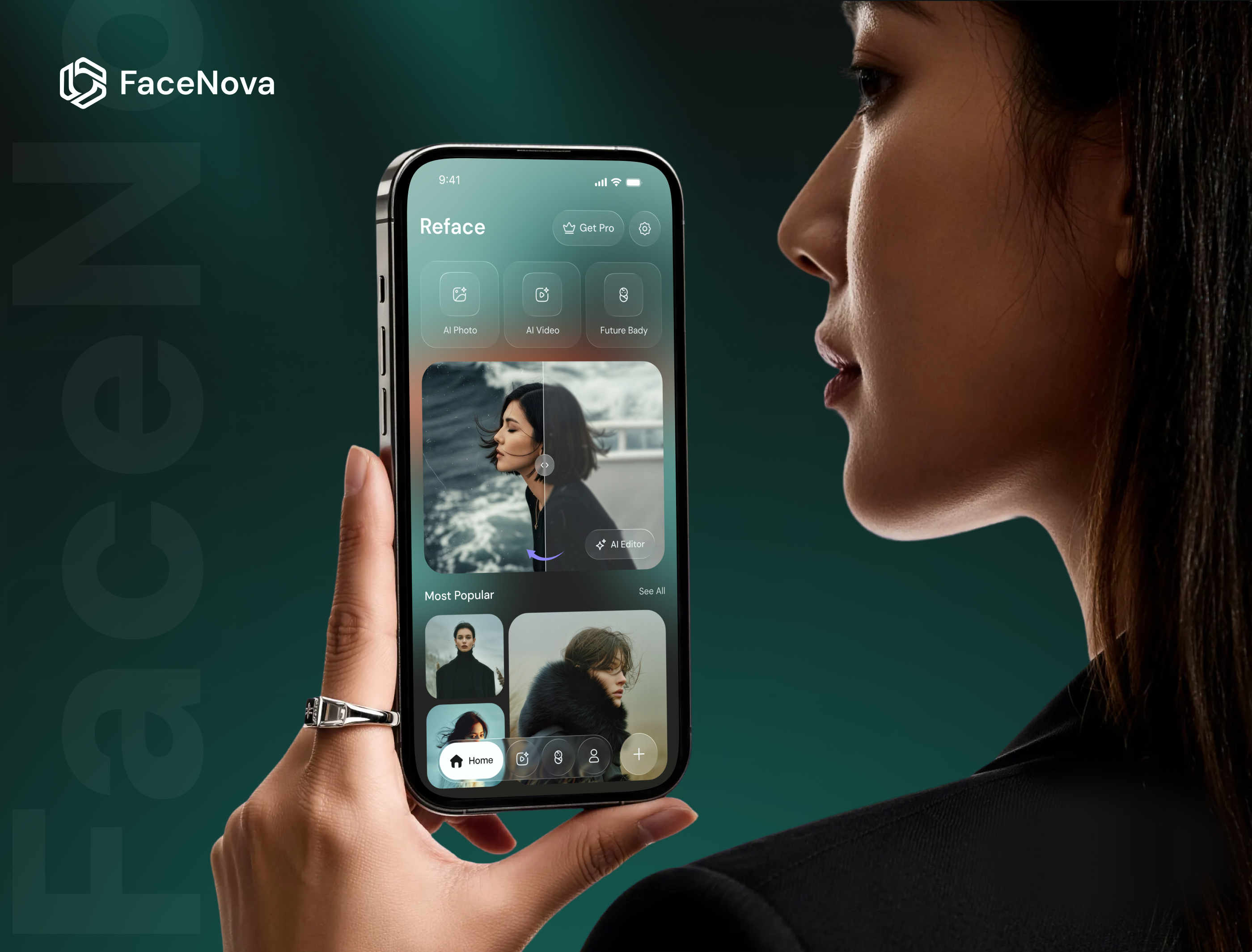 AI Content Creator Mobile App UI Design ai app design ai face swap ai photo editor ai video generator design figma design generative ai glassmorphism ui interface ios app design mobile mobile app mobile app ui product product design saas design service ui ux design ux web