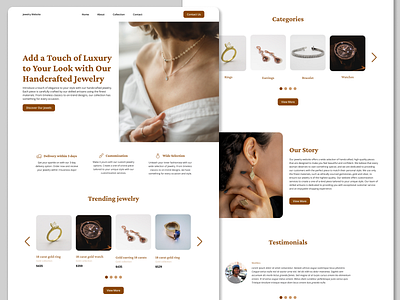 Jewelry Website Concept (Final Version) brown design jewelry jewelry landing page jewelry website jewels landing page landing page design modern design ui ui ux ux webdesign website website design white