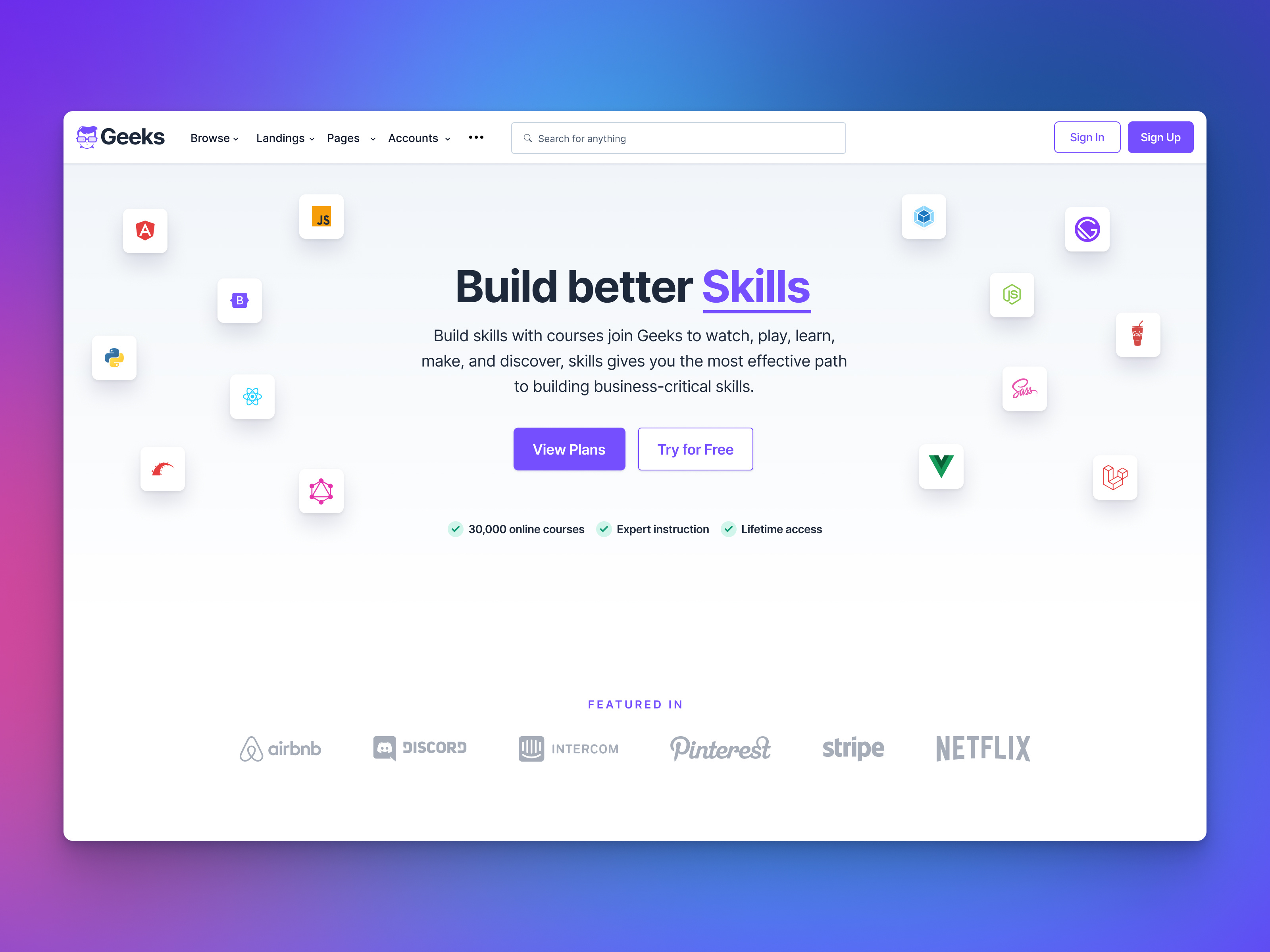 Geeks UI - Web Site Design: Landing Page Home Page e-Learning agency business design geeks ui homepage landing landing page online courses school testimonial ui uidesign uikit ux web web design webdesign website