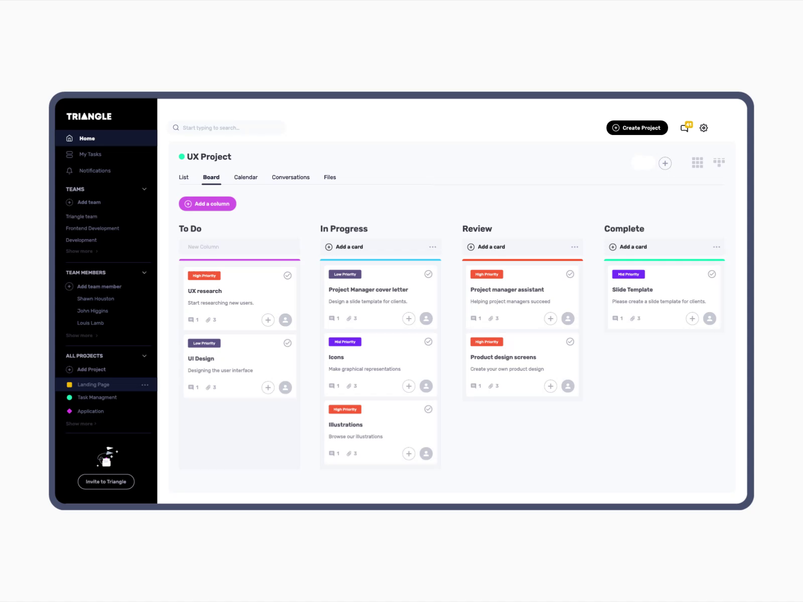 Triangle Task Management Dashboard by Diana H. on Dribbble