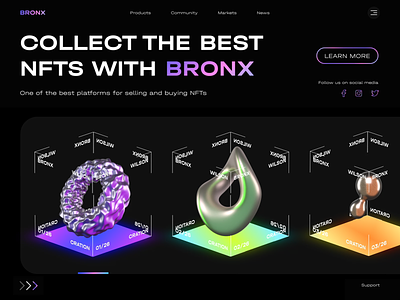 Landing | Bronx 3d animated animation blockchain crypto dark theme design desire agency graphic design home page interface landing page marketplace motion motion design motion graphics nft ui web site website