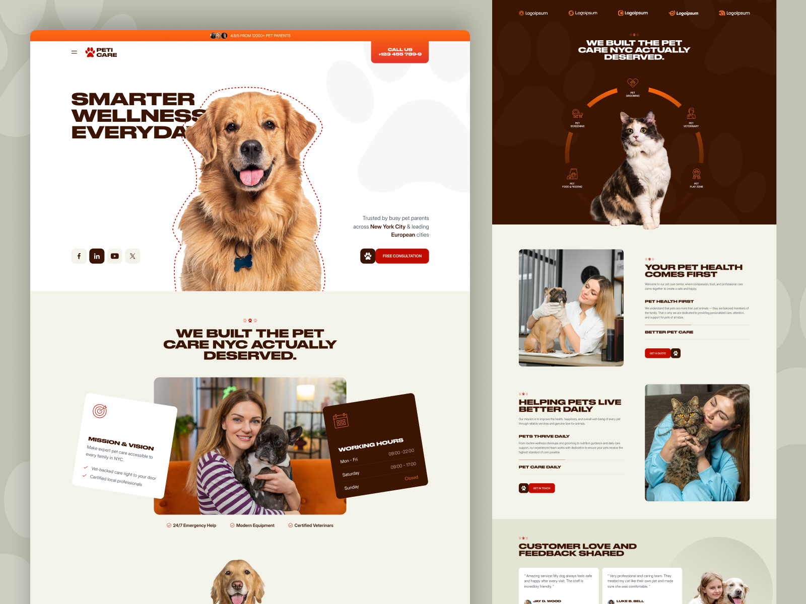 Pet care Landingpage/Website Design care footer header hospital landing landingpage pet pet app pet care pet care concept pet clinic pet hospital trend 2026 trend 2027 trending ui ui design ux ux design website