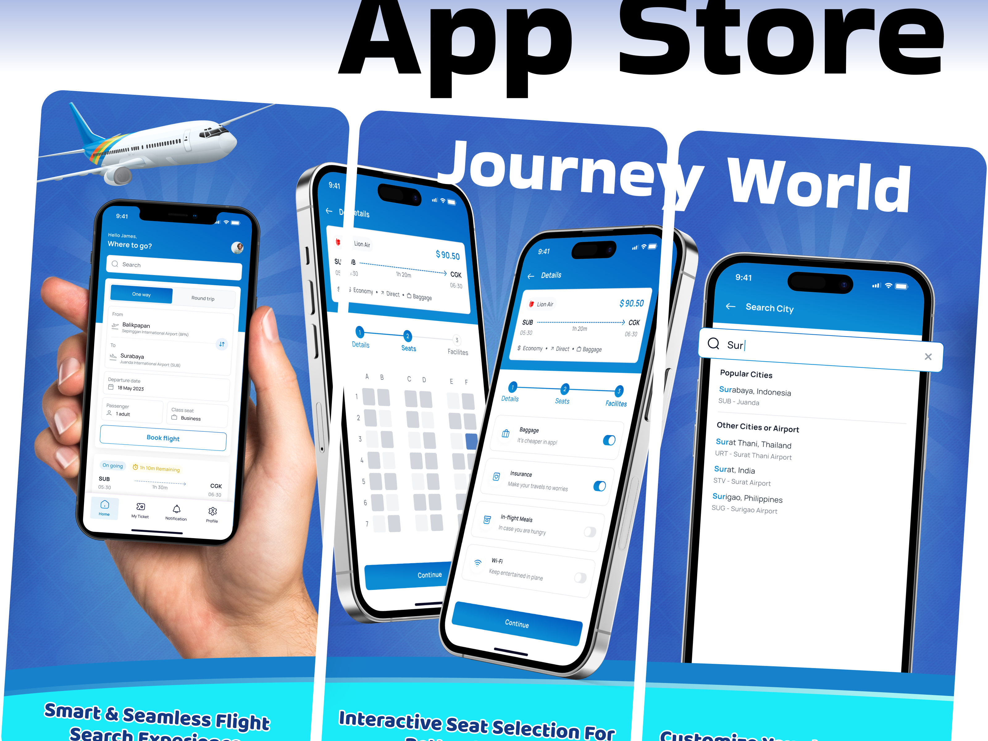 Flight Booking App - App Store Screenshot Design app design app screenshot app store screenshot design design system flight design illustration mobile app photoshop play store prototype uiux wireframe
